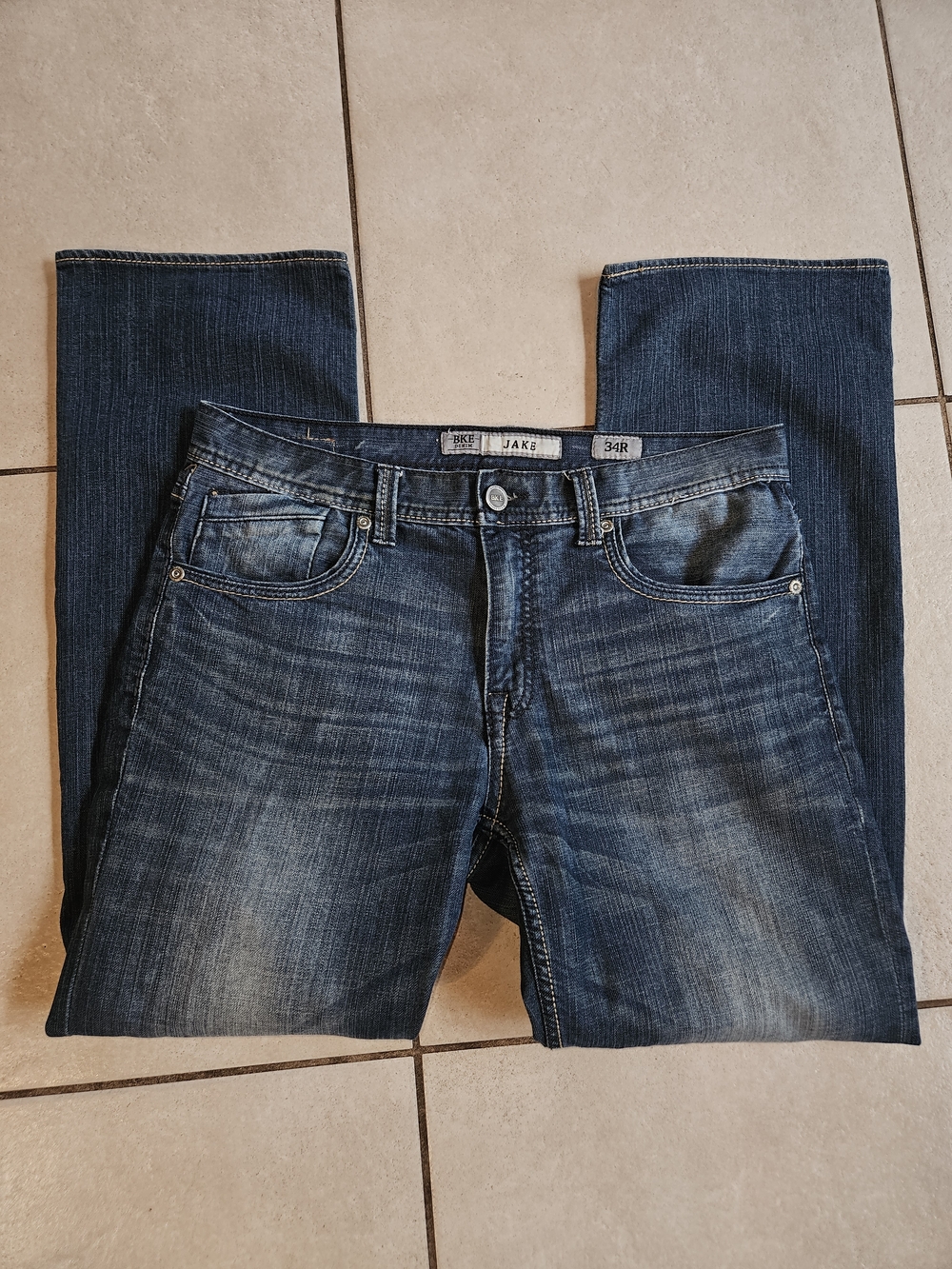 BKE Jake Men's Straight Jeans in Dark Blue Fade